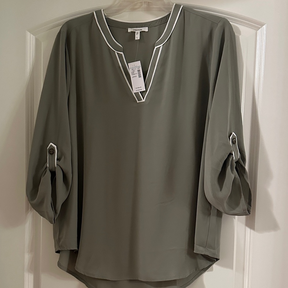 Maurices Atwood Sage Green Blouse with Buttoned Sleeves